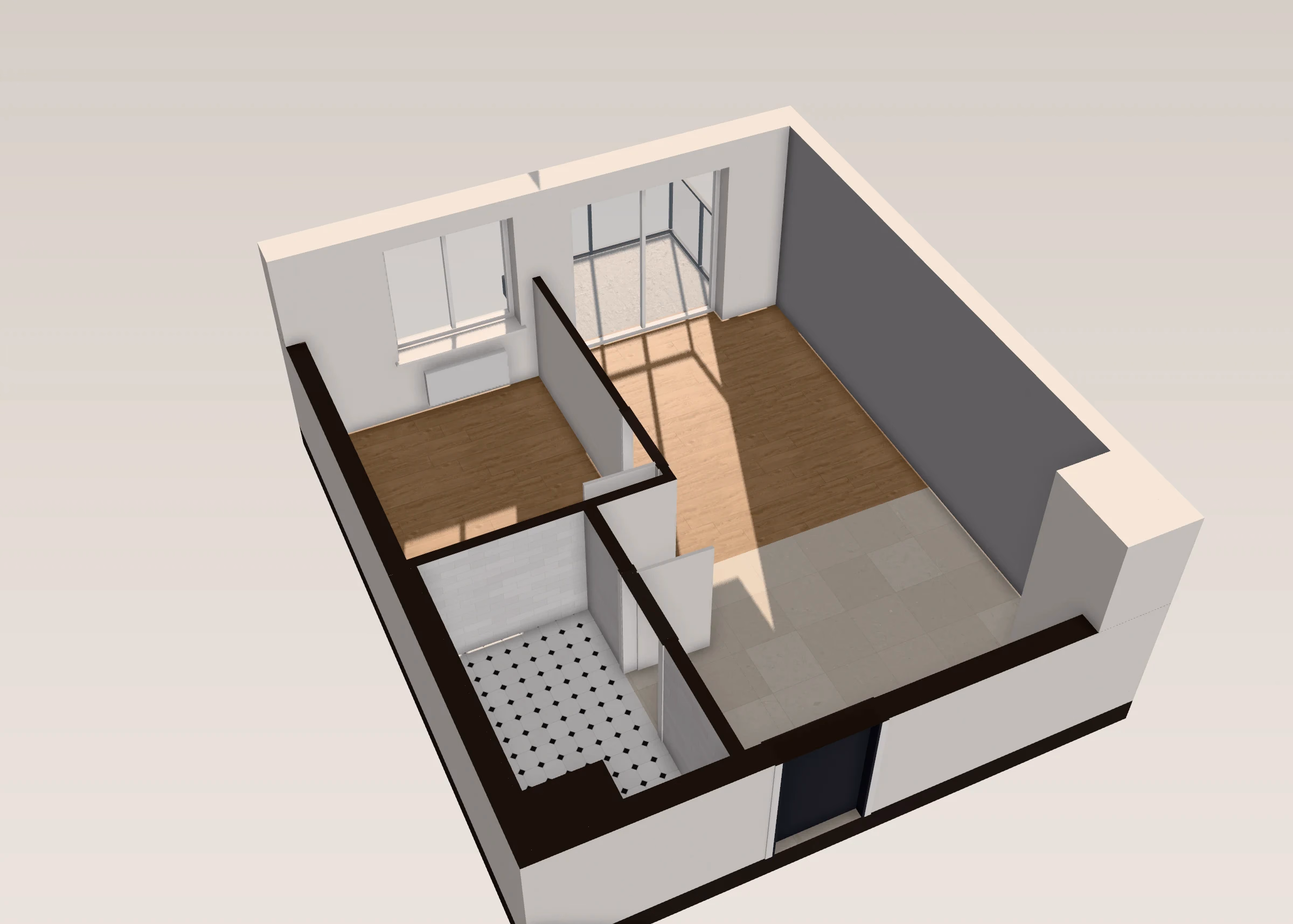 The apartment with the standard finish applied and no furniture